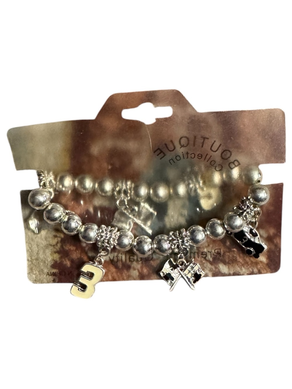 Silver Charm Bracelet with Number 3 and Racing Charms